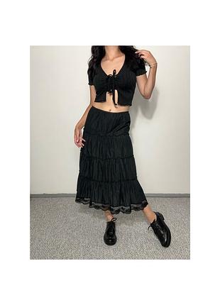 Укорочений топ в рубчик на зав'язках fb sister