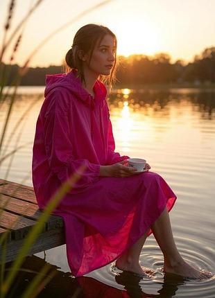 Яскравий рожевий Light кардиган/тренч/сукня з капюшоном,бавовна, stella milani