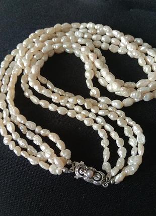 Бусы колье серебро натуральный жемчуг рис антикварные винтажные