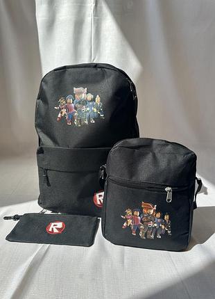 Дитячий підлітковий шкільний рюкзак 3 в 1 роблокс пенал сумка 8 - 13 років roblox ранець для дітей в
