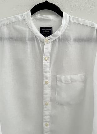 Біла лляна сорочка чоловіча з коміром стійка від abercrombie& fitch/cша м/48