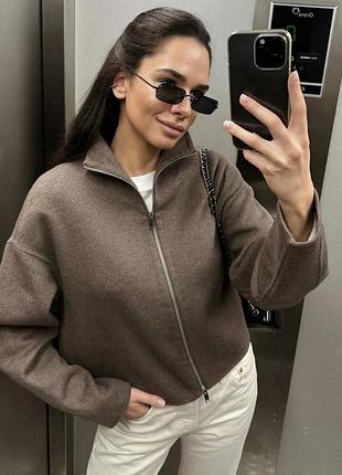 Вовняний жакет zara коричневого кольору