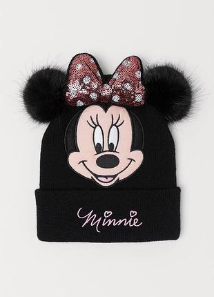 Дитяча зимова шапка h&m для дівчинки 104/122 розмір чорна з minnie mouse
