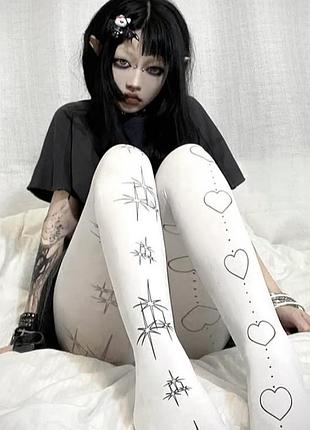 Колготки білі з тату готика гранж темна лолита