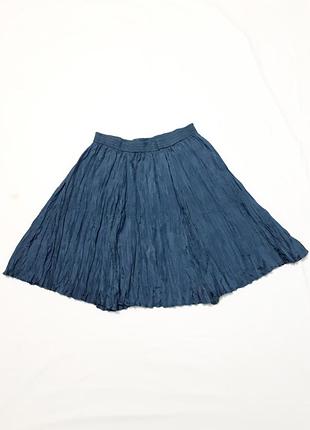 Шелк 100% шелковая широкая короткая жатая юбка солнце-клеш на резинке 
р 14-16