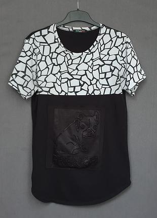 French bulldog - футболка - m/l - черно белая - объемный принт с бульдогом - женская