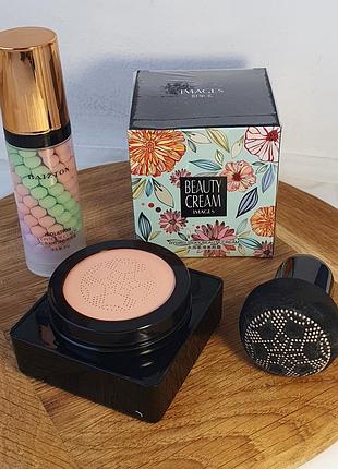 Тональний кушон на основі колагену світлий тон + база під макіяж 3 кольорова baizton триколірна основа