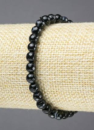 Браслет на резинке натуральный камень глазочный черный агат