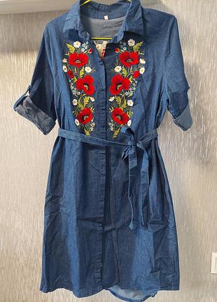Джинсовое вышитое платье, размер л