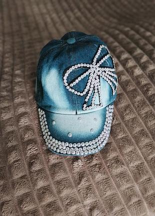 Джинсовая бейсболка со стразами, детская