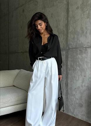 Брюки палаццо бордовые однотонные свободного кроя на высокой посадке с карманами качественные стильные