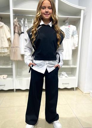 Черный школьный костюм (жилетка и палаццо) для девочки подростка