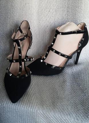 Женские черные замшевые босоножки с шипами, летние туфли на каблуке на средней ногу размер 7,5 halloween хелловин