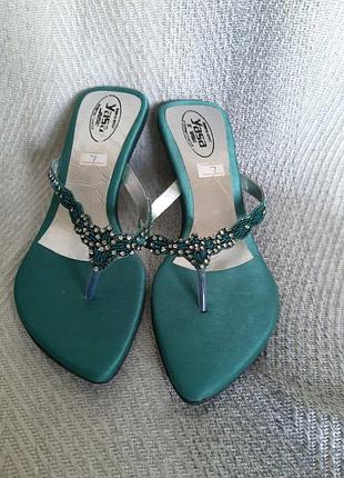 ❤️акция 1+1=3 женские зеленые шлепанцы, босоножки сандалии на каблуке