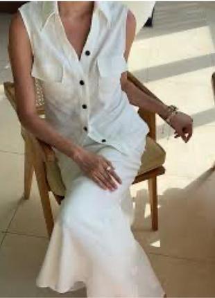 Біла лляна сорочка без рукавів marks and spencer collection безрукавка майка жилетка 💯 % льон