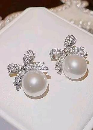 Серьги с жемчужинами, серьги с жемчужинами, серьги с жемчугом, серьги с бантиками, украшения, подарок, серьги бантики, украшение, бижутерия