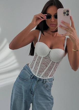 Топ - корсет, гіпюр 42-44, 46-48 кольори: чорний, білий . базова річ у твоєму гардеробі