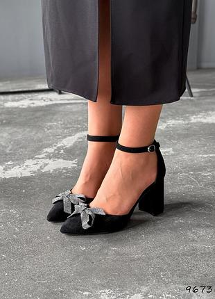 Туфли женские черные / черные туфли с бантиком