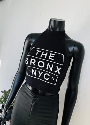 🖤 топ-халтер amy& ivy “the bronx nyc” — стильный чёрный кроп-топ с принтом