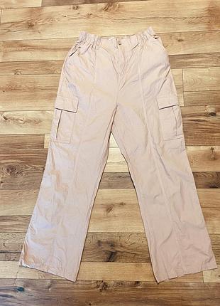 Батал брюки штани карго вільні широкі з кишенями пудрові
