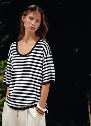 Жіноча трикотажна футболка в полоску оверсайз zara розмір с