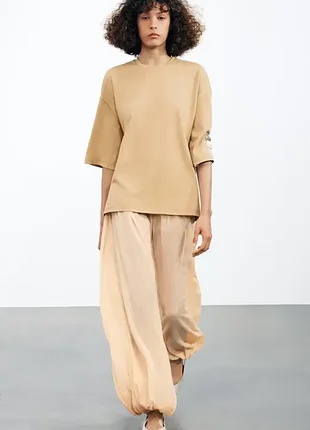 Жіноча щільна бавовняна футболка оверсайз з подовженим рукавом zara  розмір м