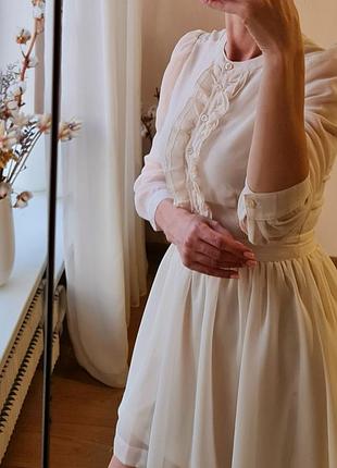 Невероятно нежное шифоновое платье женское платье айвори белое молочное xs s короткая коктейльная h&amp;m