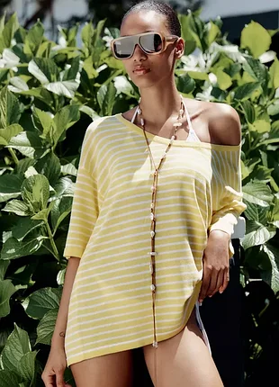 Жіноча трикотажна футболка в полоску оверсайз zara розмір с