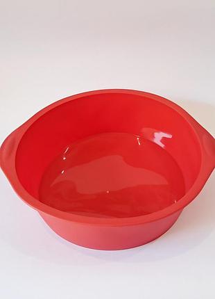 Силиконовая форма для пирогов и тортов круглая с ручками 20 см sam-04281 красная