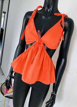 Женская летняя ярко-оранжевая блузка-топ с открытой спиной topshop, 100% хлопок, размер uk 14 / eu 42 / us 10