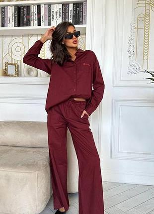Костюм з льону колір марсала