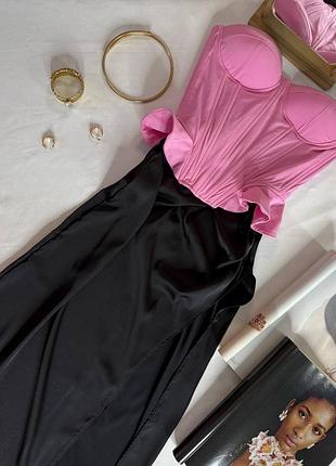 Жіночий літній комплект корсет на шнурівці та спідниця максі з високою посадкою з розрізом спідниця біла чорна корсет білий рожевий червоний чорний