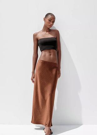 Атласна коричнева спідниця zara s