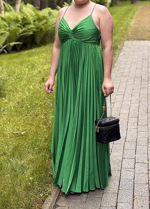 Сукня / сарафан плісе смарагдового / зеленого кольору mango