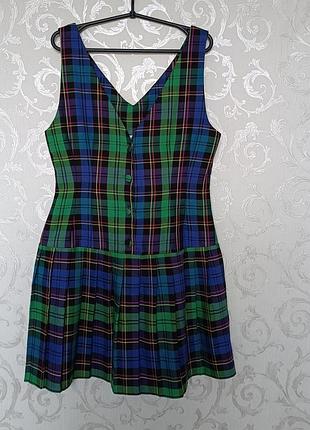 Р 12-14 / 46-48-50 сукня сарафан в клітинку зі спідницею по коліно в складку плісе