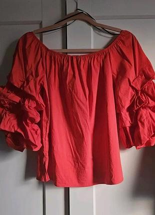 Блузка zara coral с открытыми плечами и воланами (размер хs)