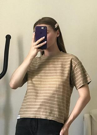 Котонова бежева футболка zara s-m плотна