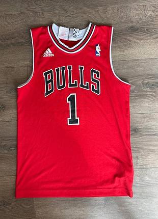 Красная подростковая майка adidas rose no1(деррик роуз) команда chicago bulls 11-12 лет