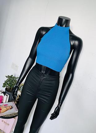 Топ женский zara 💙 синий трикотажный кроп-топ на завязках, размер s (eur s / usa s / mex 26) – стильный и комфортный летний топ