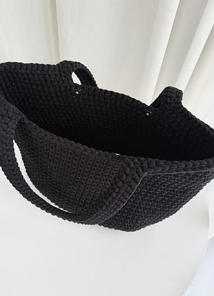 Сумка жіноча вʼязана сумочка кросбоді подарунок для дівчини ручна робота літня котон чорна велика шопер наплічна на магнітах