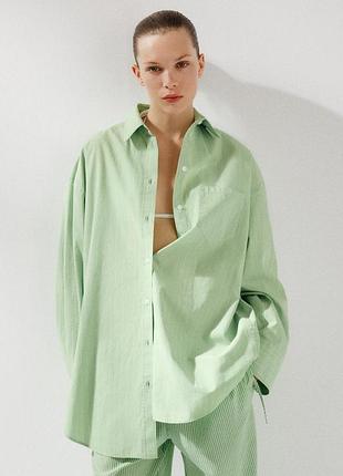 Оверсайз подовжена сорочка в смужку розмір м zara