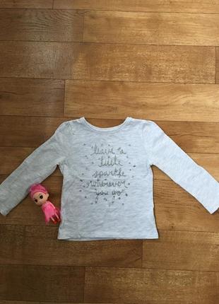 Шикарний лонгслив на дівчинку 3-4 рочки напис блискітки primark бавовна