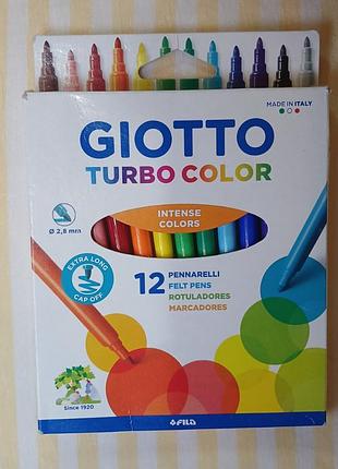 Фломастеры детские для детского творчества giotto turbo color 12 цветов выполнены в италии