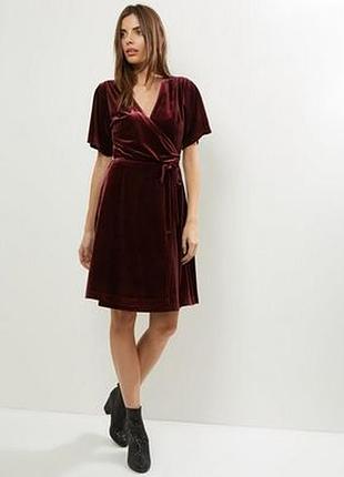 Шикарное велюровое бархатное платье на запах new look 16-18 размер