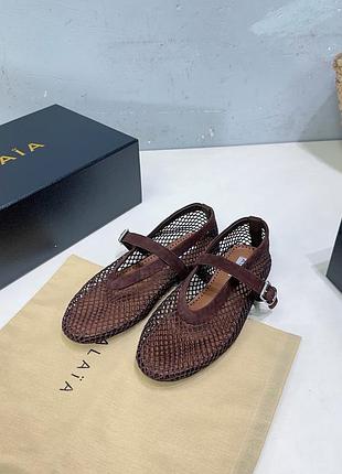 Шоколадні балетки сітка alaia натуральна замша