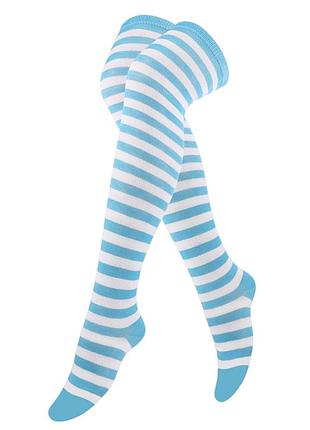 Гольфи біло-блакитні смугасті 35-40 довгі шкарпетки 4172 трикотажні заколінки смужки блакитного і білого кольорів