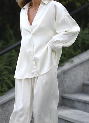 Шелковый костюм тройка топ рубашка и брюки сатин