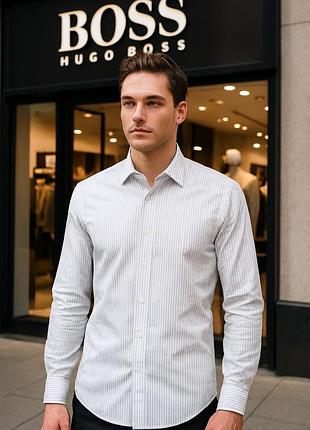 Чоловіча сорочка hugo boss | біло-блакитна смужка | розмір m | 100% бавовна