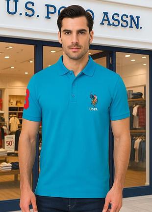 Футболка-поло чоловіча u.s. polo assn. бірюзова xl 100% бавовна