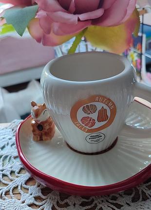 Нова чашка і тарілочка з білочкою  європа лімітована серія🍁🍁🍁🐿️
